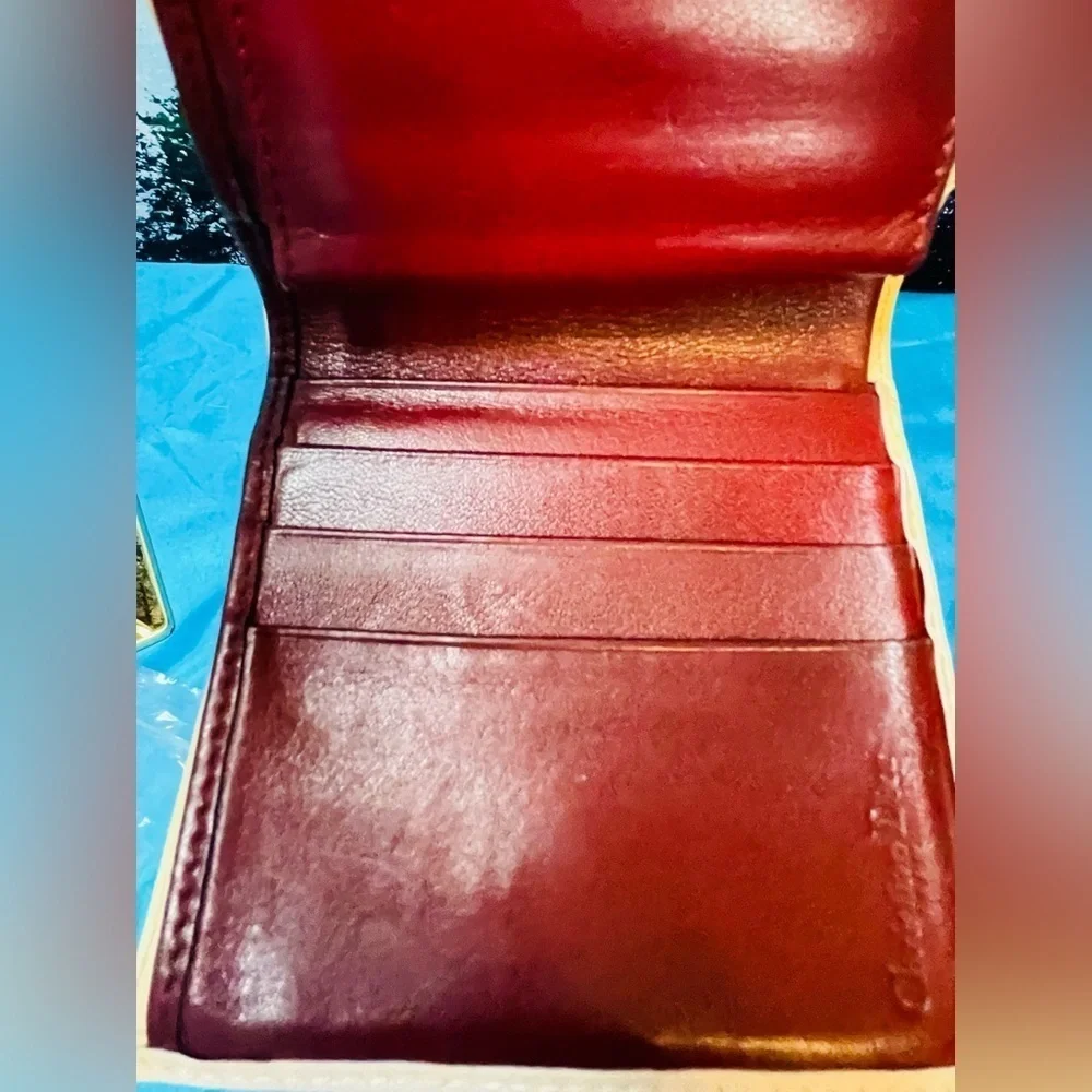 DIOR TROTTER #1 WALLET EUC EXCELLENT INSIDE & OUT 4”x4” BORDEAUX / CREAM
